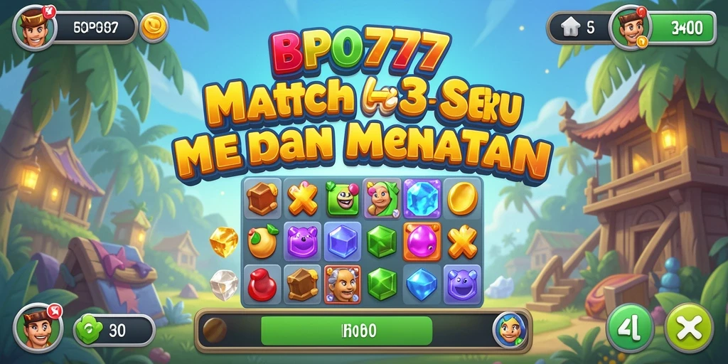 Screenshot gameplay BPO777 menampilkan aksi Match-3 yang seru.